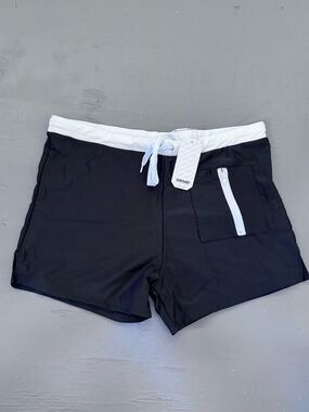 Men's Black Swim Trunks with White Waistband